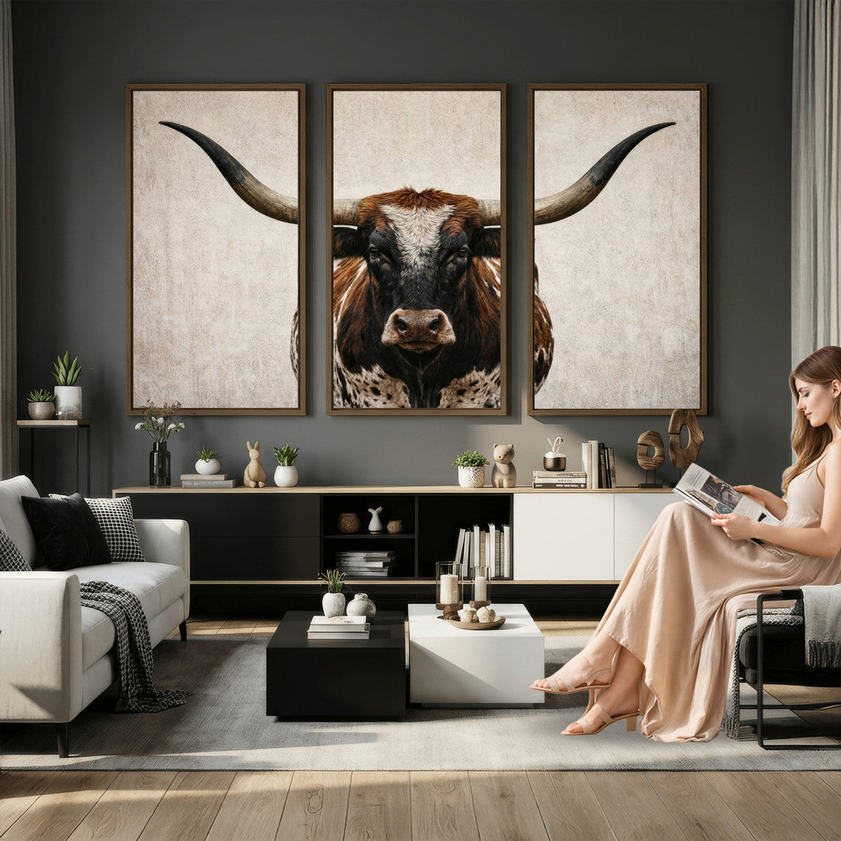 Texas Longhorn Canvas Wall Art Western Bull Desert Moody