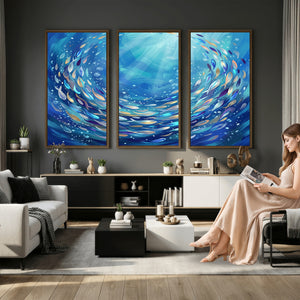 School of Fish Canvas Print | Blue Ocean Underwater Wall Art