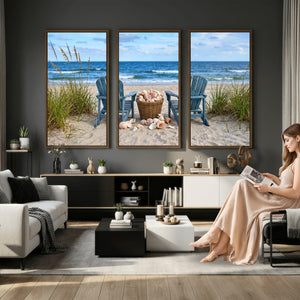 Large Beach Canvas Wall Art Coastal Adirondack Chairs Ocean