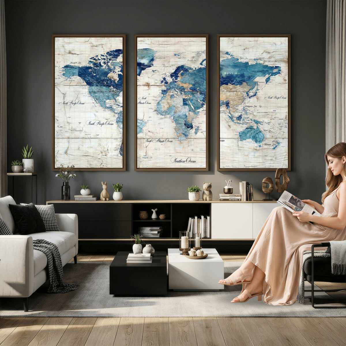 Watercolor World Map Canvas Wall Art Print – Abstract