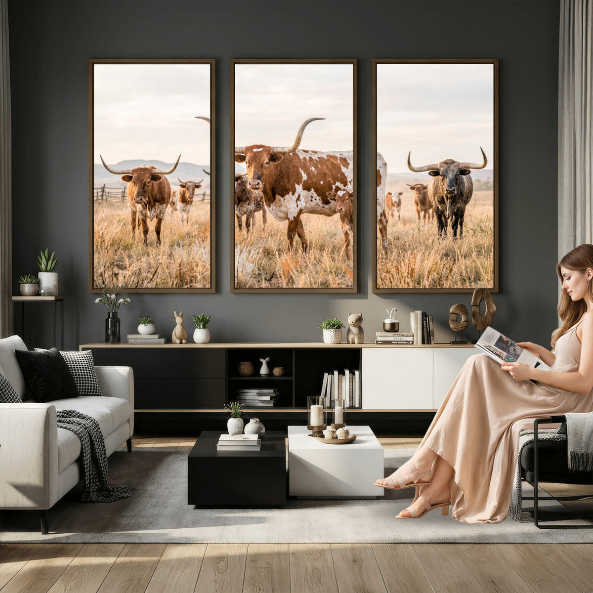 Texas Longhorn Canvas Wall Art, Rustic Farm Animal Photography Print, Farmhouse Country Decor, Western Ranch Art