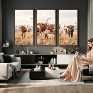 Texas Longhorn Canvas Wall Art, Rustic Farm Animal Photography Print, Farmhouse Country Decor, Western Ranch Art