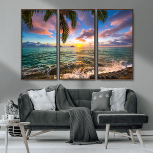 Framed Tropical Sunset Art Canvas Print