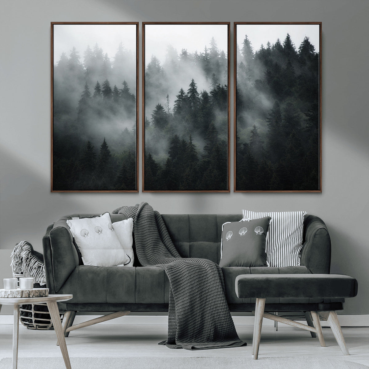 Foggy Forest Wall Art Canvas Print | 3 Panel Large Misty