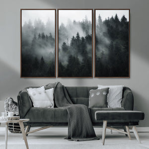 Foggy Forest Wall Art Canvas Print | 3 Panel Large Misty