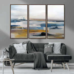 Abstract Landscape Wall Art Canvas | 3 Panel Modern Blue,