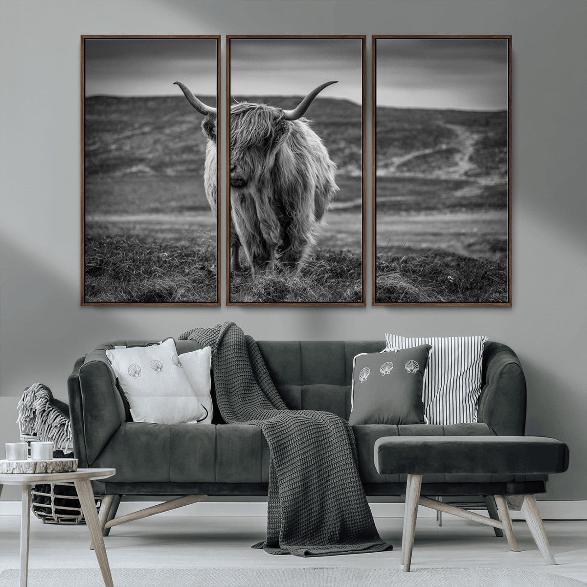 Fluffy Cattle Wall Art Print, Highland Cow Canvas, Framed