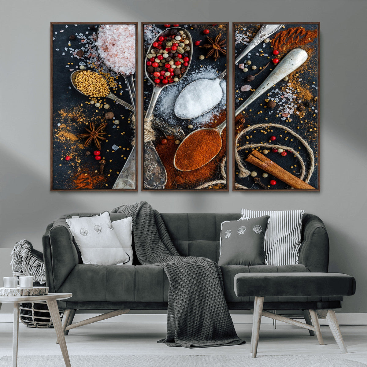 Spices and Seasonings Canvas Wall Art – Colorful Triptych