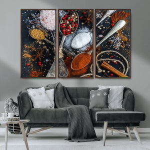Spices and Seasonings Canvas Wall Art – Colorful Triptych