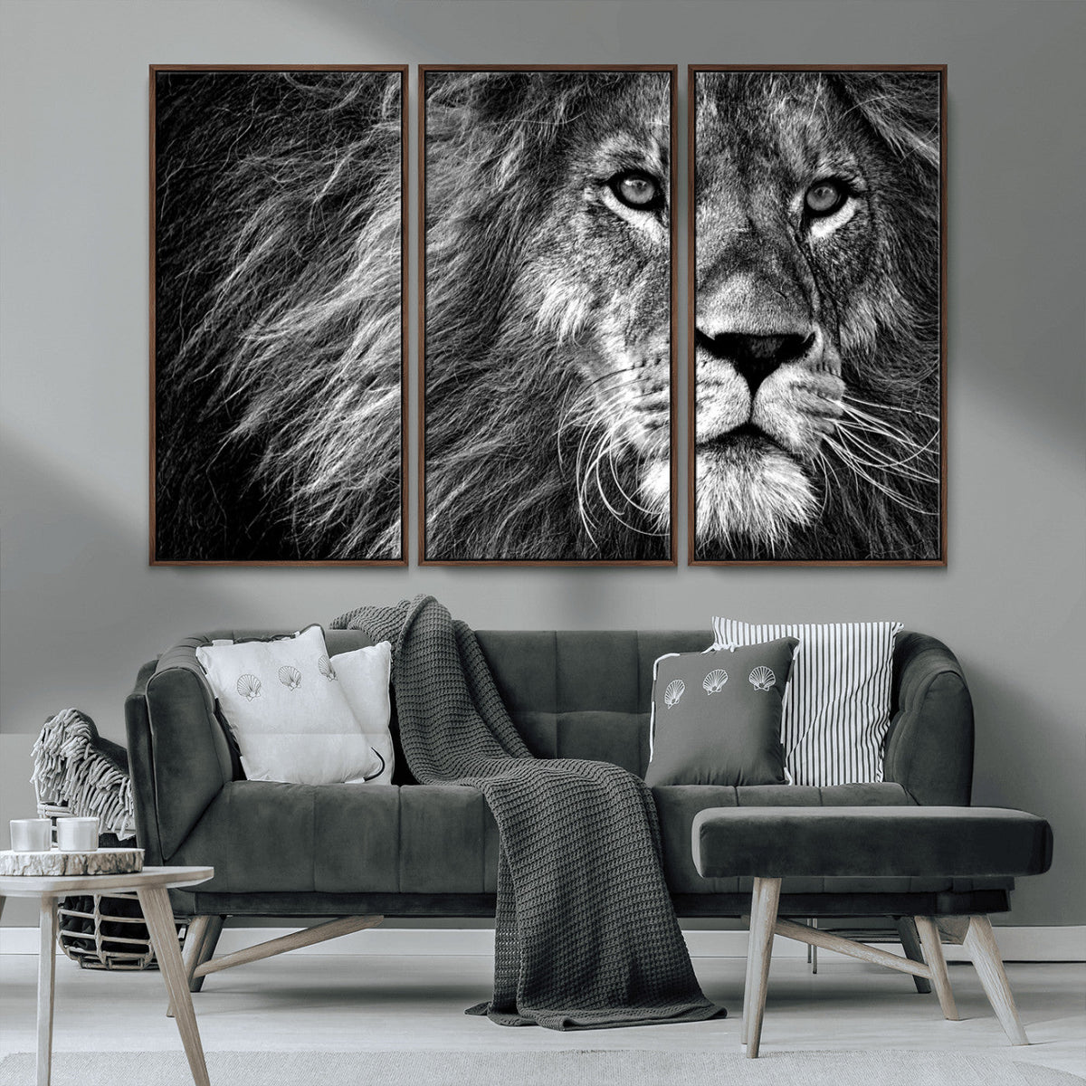 Black and White Lion Canvas Wall Art Print – Wildlife