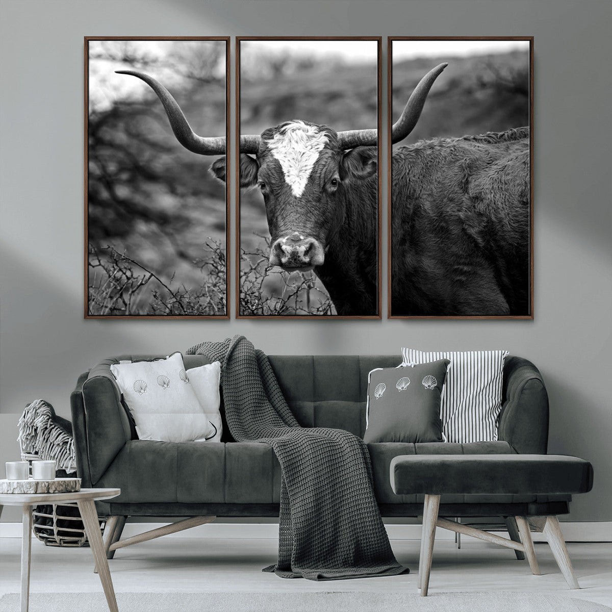 Western Home Wall Art Canvas Print, Framed Texas Longhorn