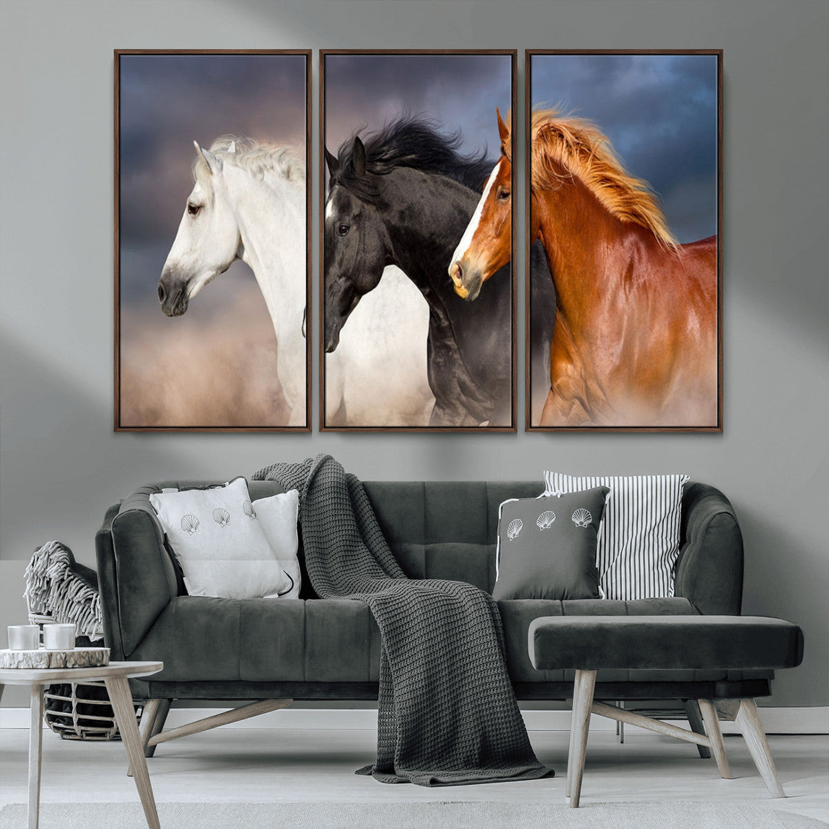 Animal Wall Art Three Horses Farmhouse Art Canvas, Framed