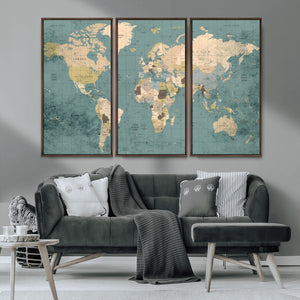 Classic World Map Canvas Print – Framed Vintage Map Wall