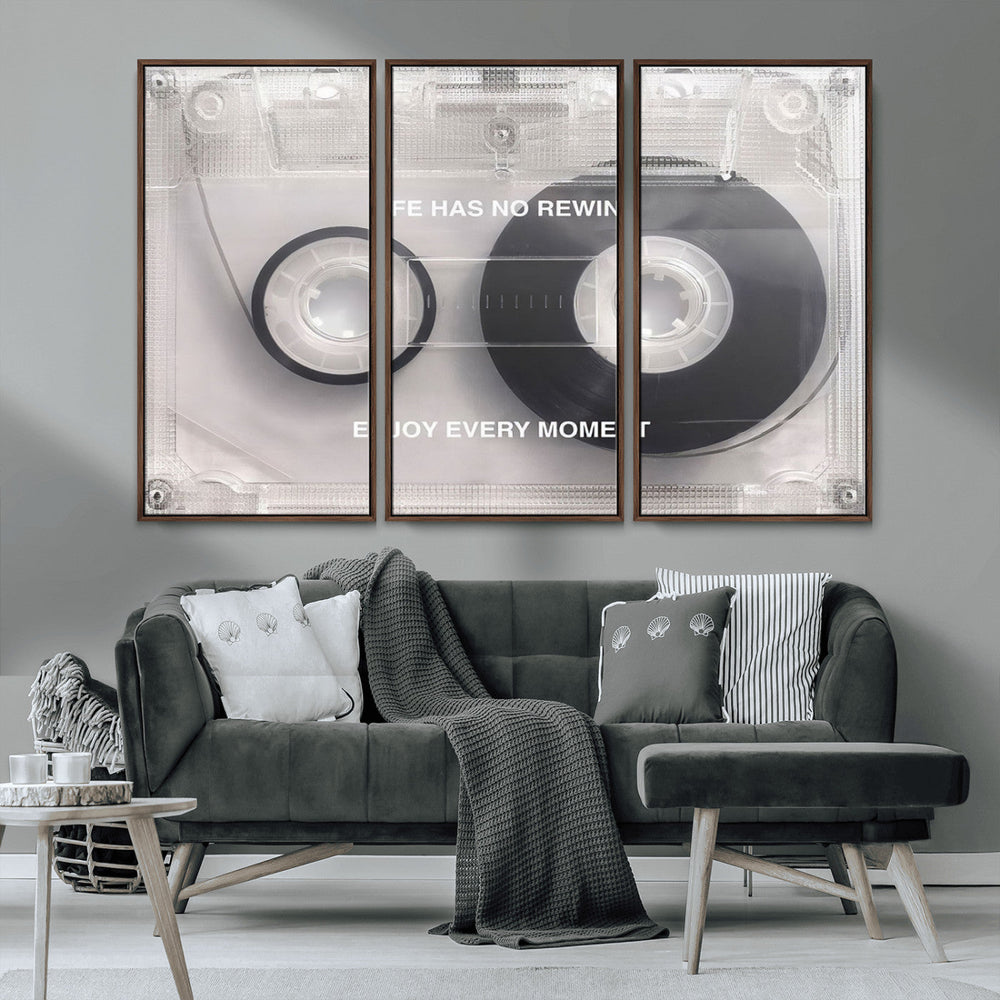 Vintage Cassette Tape Canvas Wall Art - Inspirational 'Life