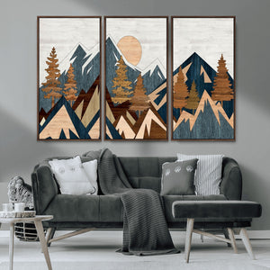 Abstract Wood Panel Effect Mountain Range Top Wall Art