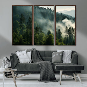 Misty Forest Wall Art Premium Canvas Print a Foggy and