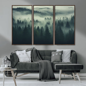 Misty Forest Wall Art Premium Canvas Print a Foggy and