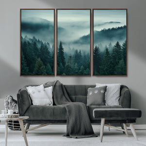 Captivating Misty Foggy Forest Wall Art Premium Canvas Print