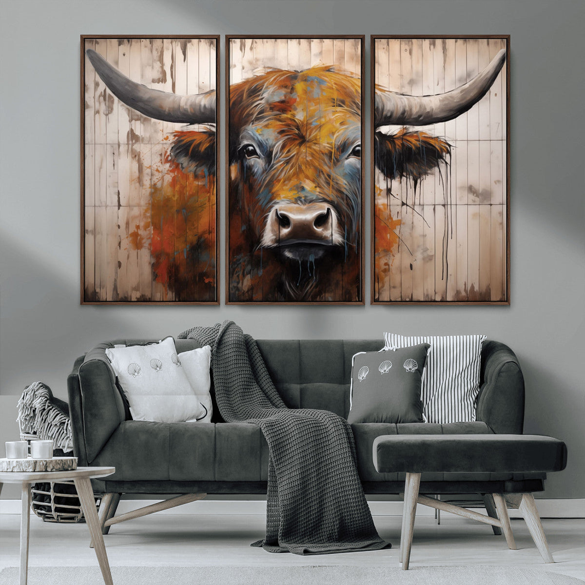 Abstract Bull Highland Cow Canvas Wall Art Print – Vibrant