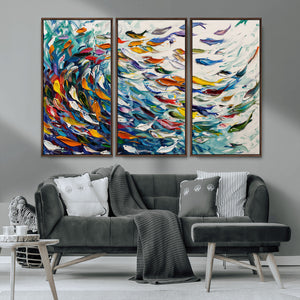 Modern Abstract Fish Shoal Wall Art Canvas Print, Colorful