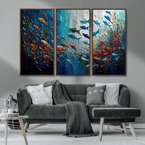 Modern Abstract Fish Shoal Wall Art Canvas Print, Colorful