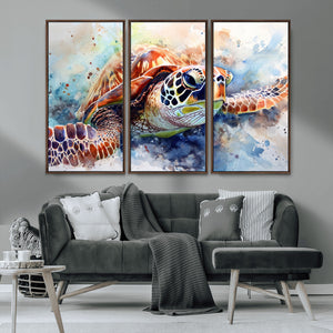 Watercolor Sea Turtle Wall Art Canvas Print - Vibrant Ocean