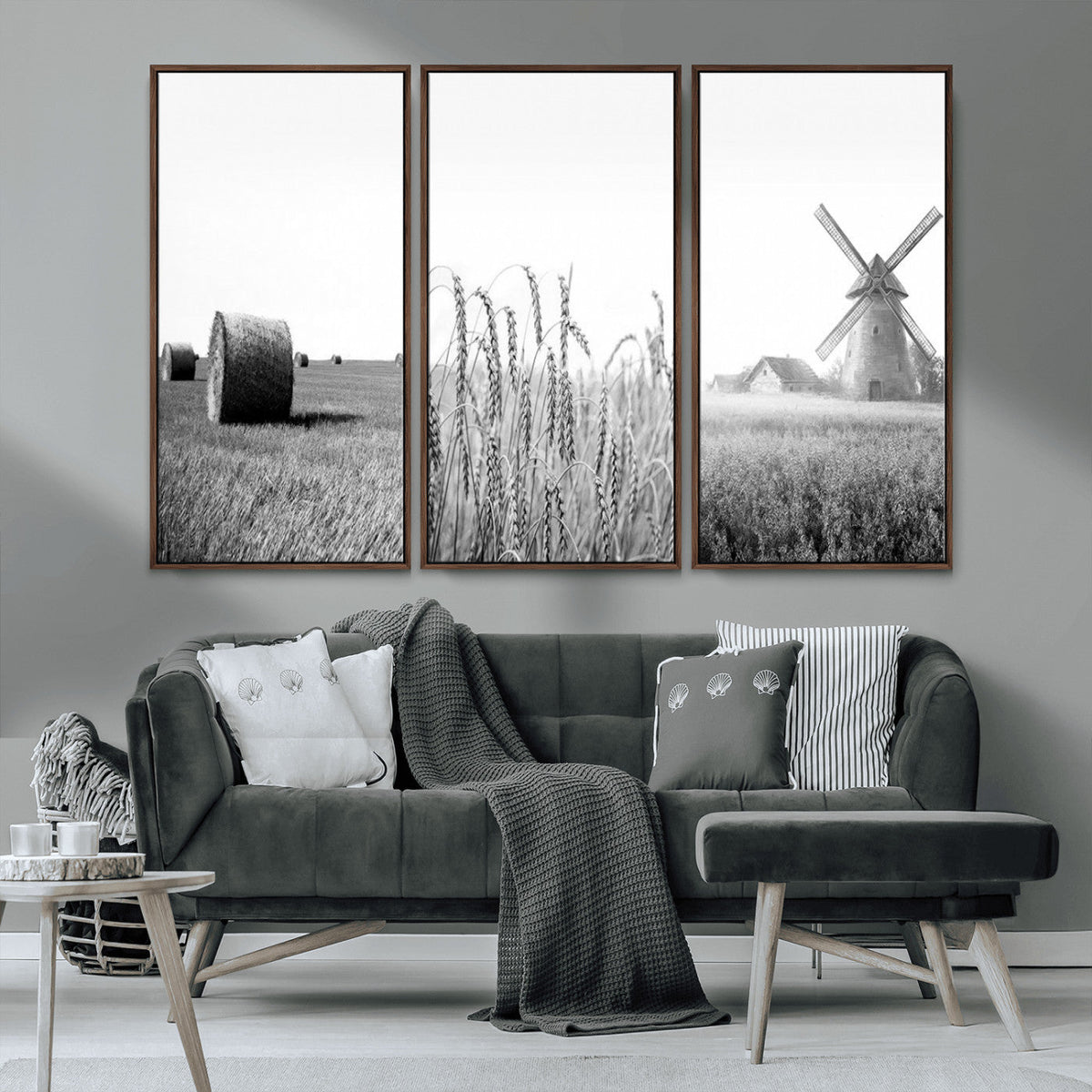 Vintage Farmhouse Black and White Triptych Wall Art – Giclee