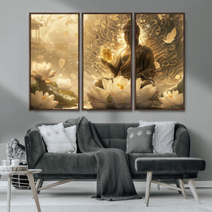 Golden Buddha Wall Art | Yoga Room Decor and Meditation Room