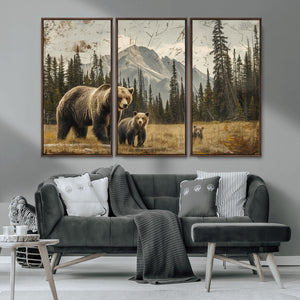 Rustic Grizzly 399 Bear Family Wall Art Canvas Print