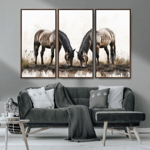 Chines Ink Style Horses Wall Art Canvas Print