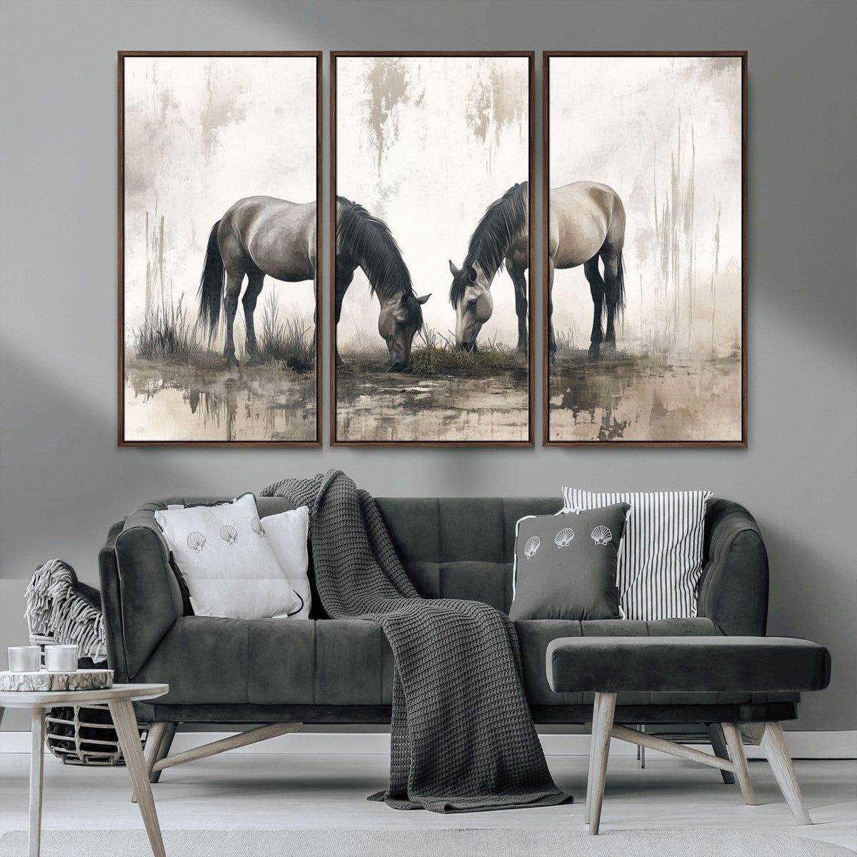 Chines Ink Style Vintage Horses Wall Art Canvas Print for