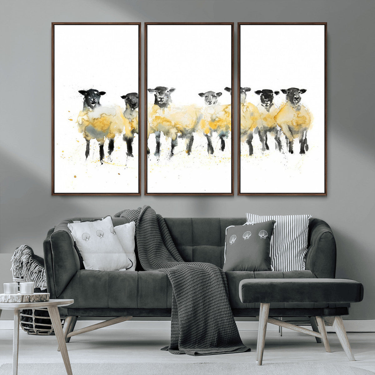 Farmhouse Wall Art Sheep Print | Ready to Hang Framed Canvas