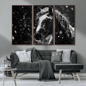 Winter Horse Wall Art | Black and White Horse Print | Ready