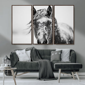 Western Wall Art | Black and White Winter Horse Wall Art |