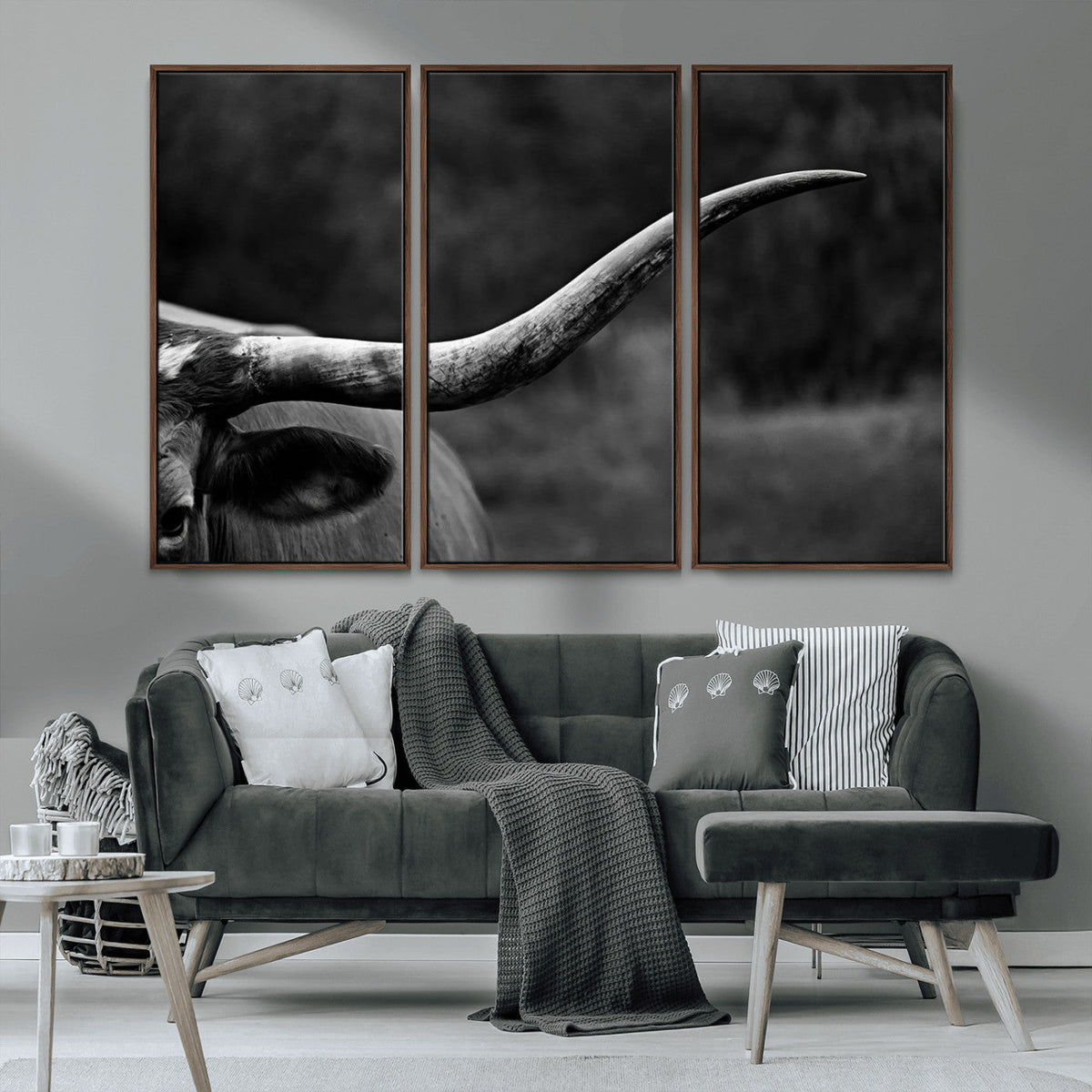 Cow Longhorn Wall Art | Black and White Print | Ready to