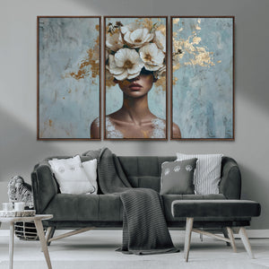 Golden Petal Wall Art - Petal Silhouette Woman Wall Art