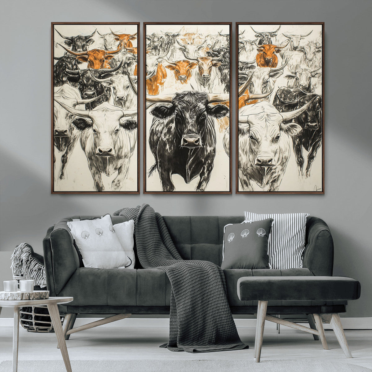 Texas Longhorn Wall Art Canvas Print – Herd Abstract Cow