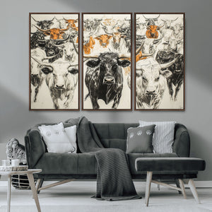 Texas Longhorn Wall Art Canvas Print – Herd Abstract Cow