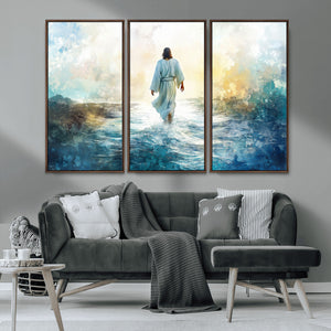 Watercolor Jesus Walking on Water Canvas Print, Christian