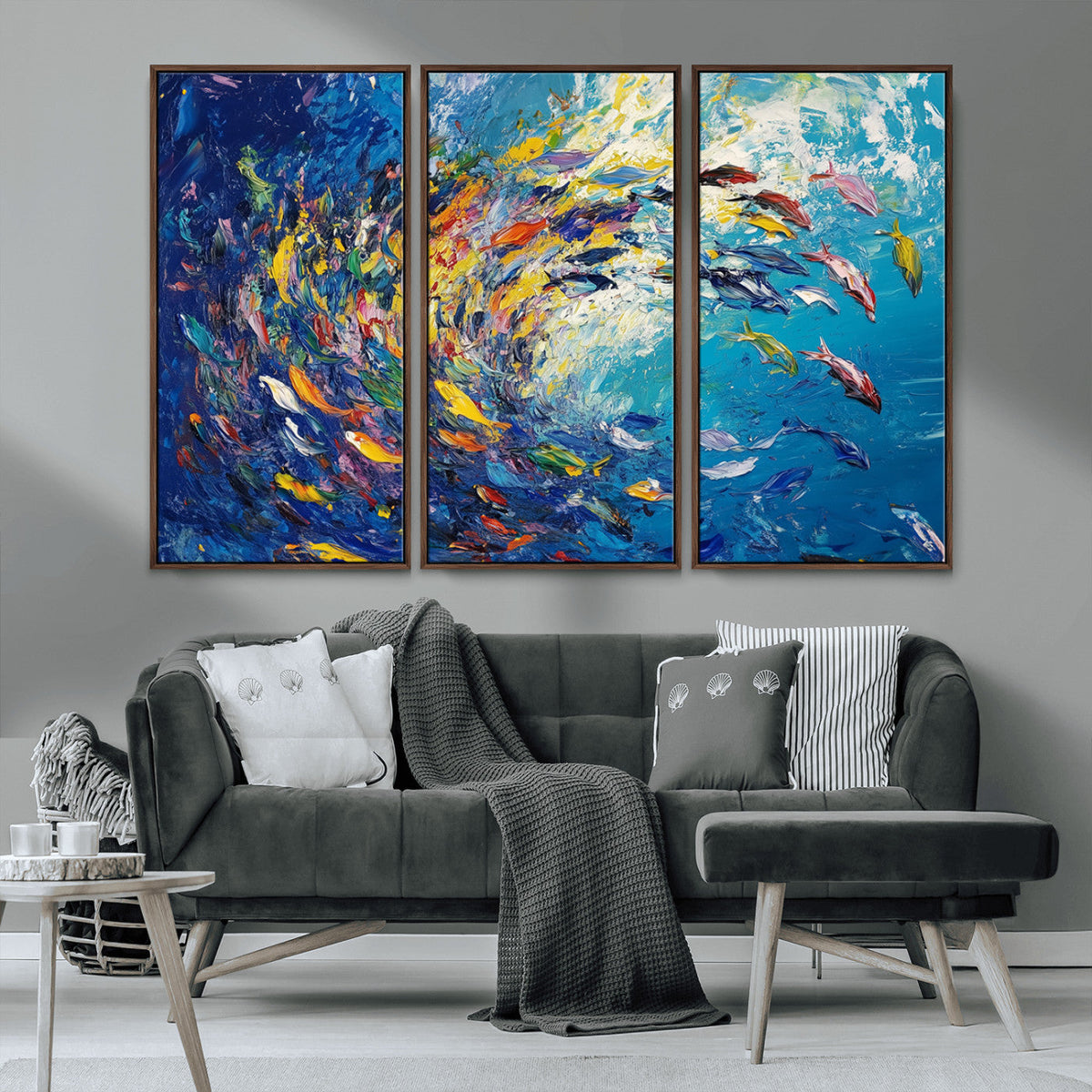 Colorful Swirling Fish School Wall Art Canvas Print |