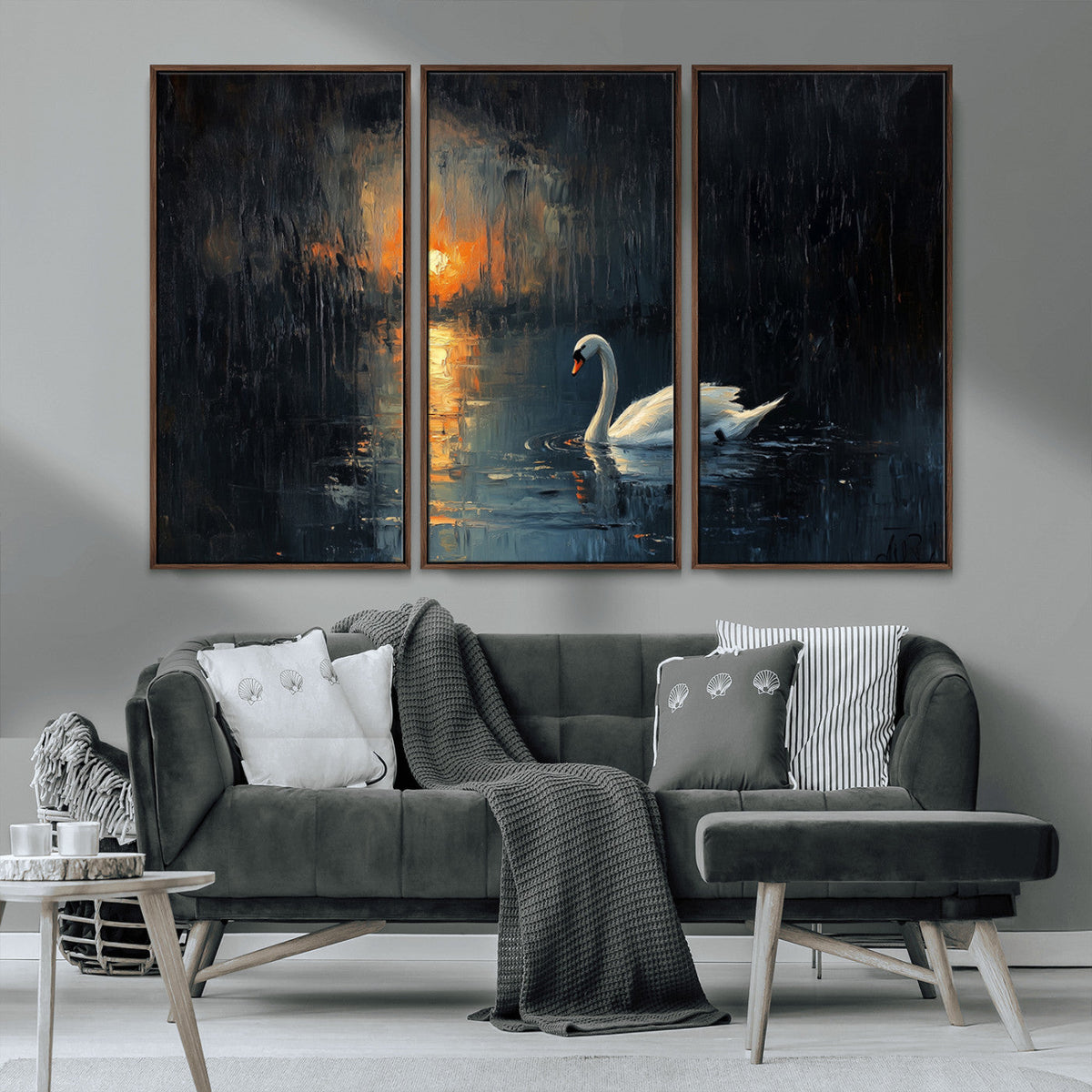 Abstract Swan on Water Wall Art Canvas Print - Elegant