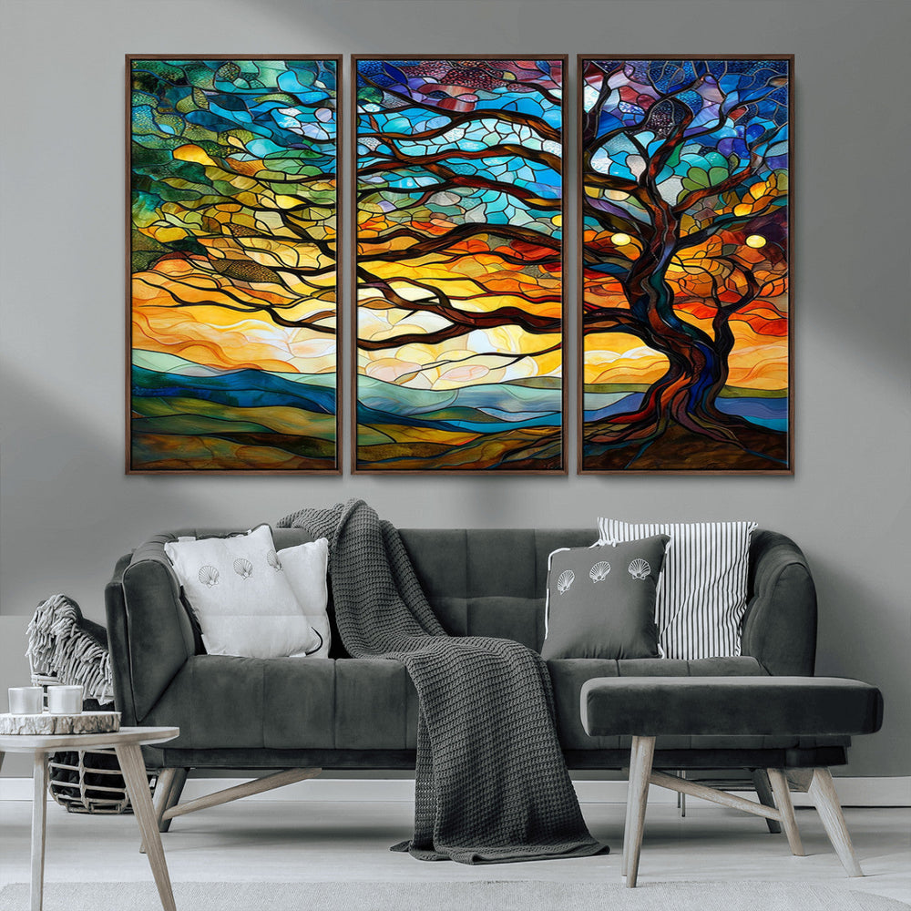 Vibrant Mosaic Tree of Life Wall Art | Stained Glass Style