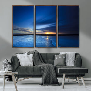 Blue Sunset Ocean Canvas Wall Art Print – Serene Coastal