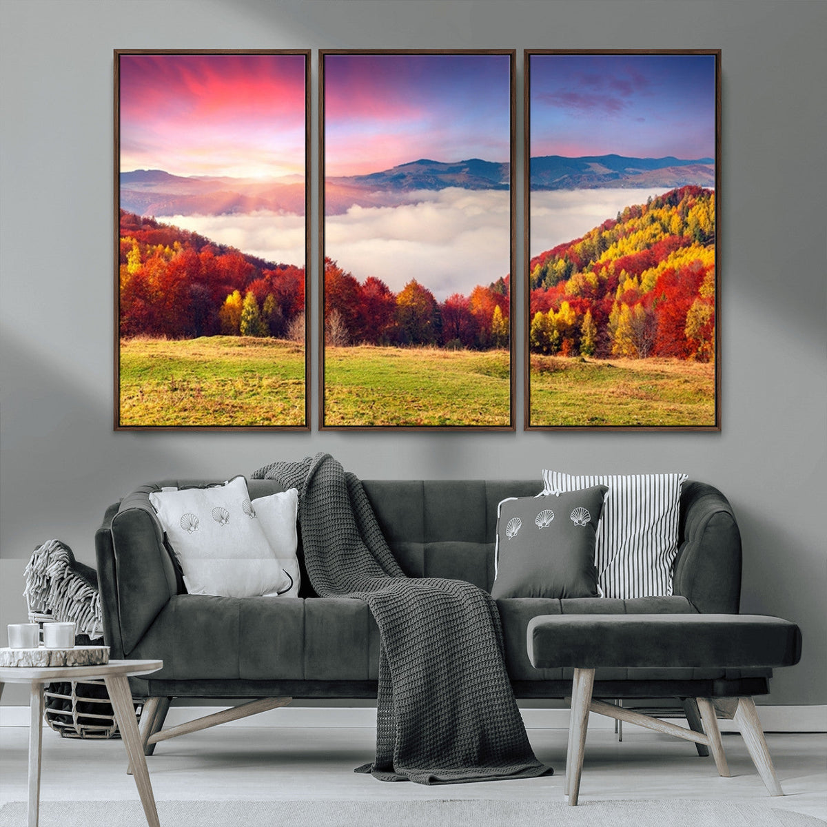 Autumn Mountain Foggy Landscape Wall Art Canvas Print |