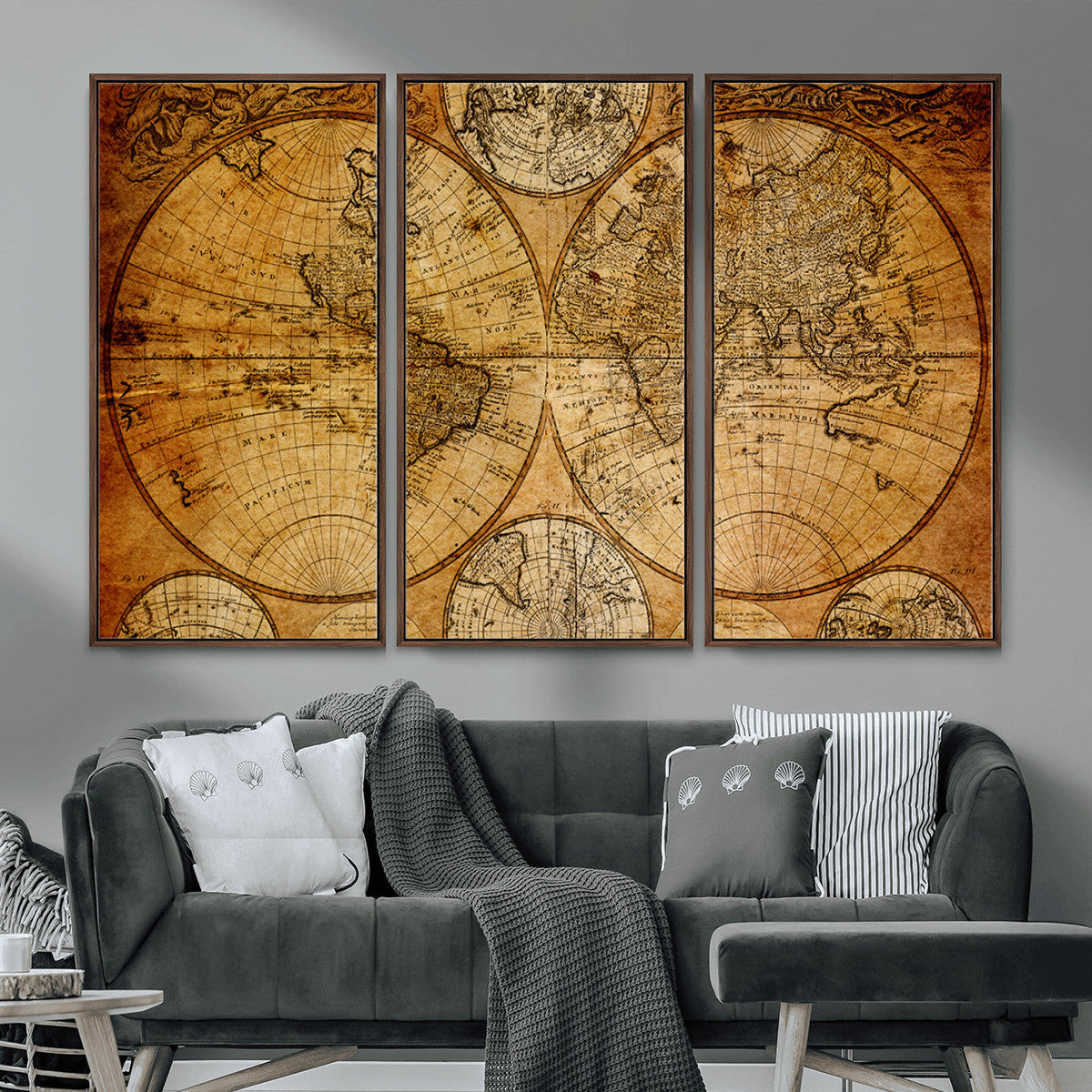 Vintage World Map Canvas Print – Antique Push Pin Travel