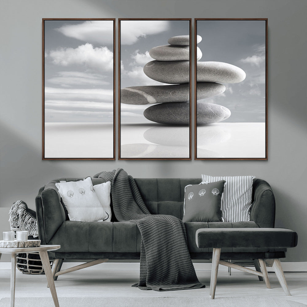 Still Life Black and White Zen Stones Wall Art Canvas,
