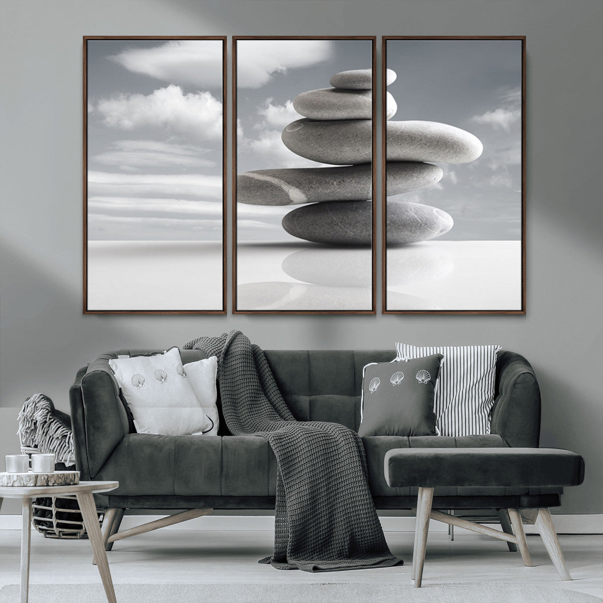 Still Life Black and White Zen Stones Wall Art Canvas,