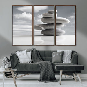 Still Life Black and White Zen Stones Wall Art Canvas,
