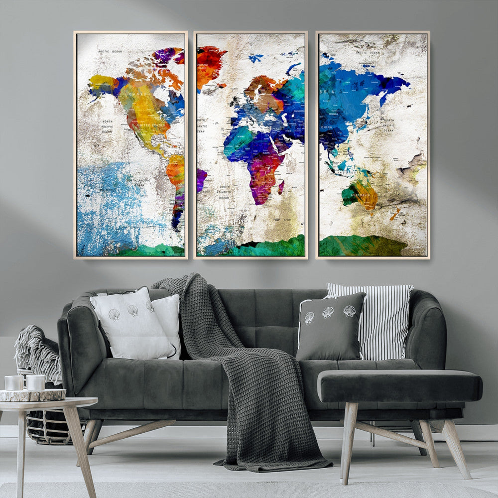 World Map Canvas Print – Framed Travel Map Wall Art for