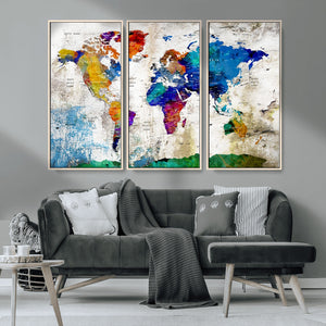 World Map Canvas Print – Framed Travel Map Wall Art for